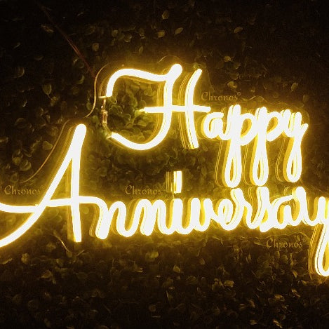 Happy Anniversary Neon Sign Light | Yellow | Chronos