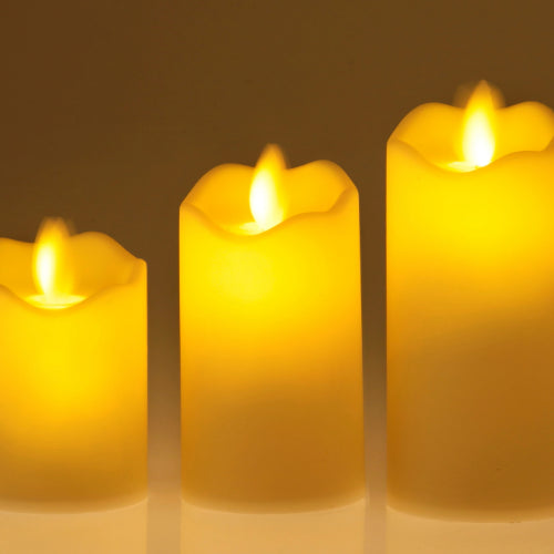 LED Moving Wick Pillar Candle | Pack of 3 | 3", 4" & 5" - Chronos