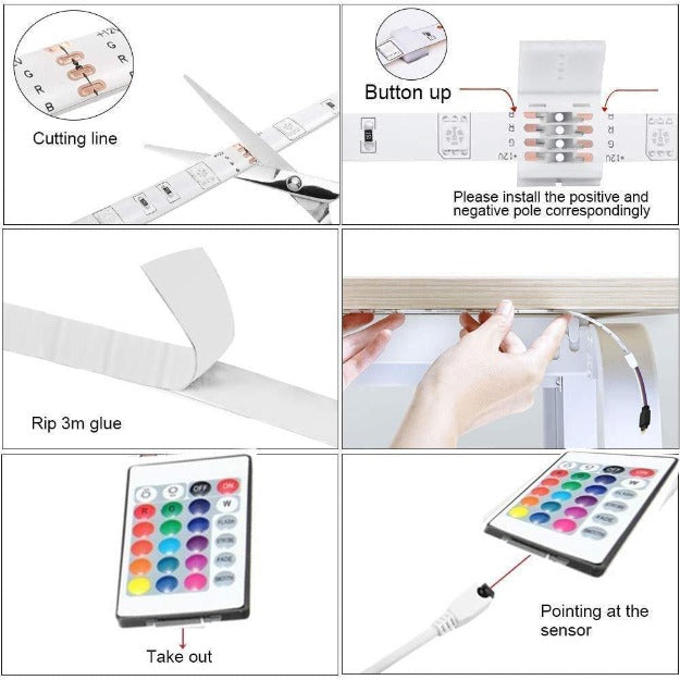 LED Strip Light RGB multicolor 5050 24 Key Remote Control Water Resistant 16 Color
