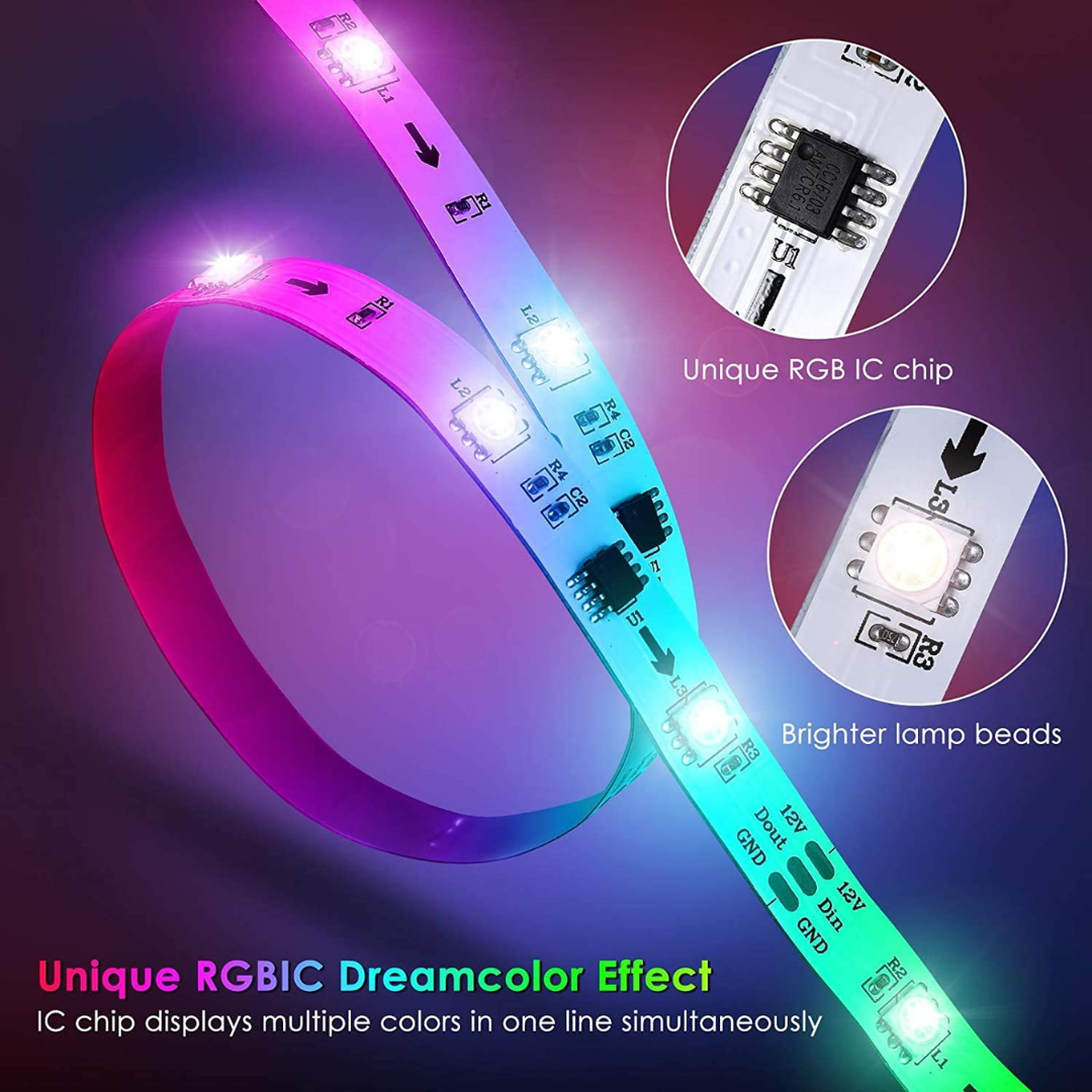 Smart Pixel RGBIC Strip Lights with App Control and Google Home & Alexa Compatible