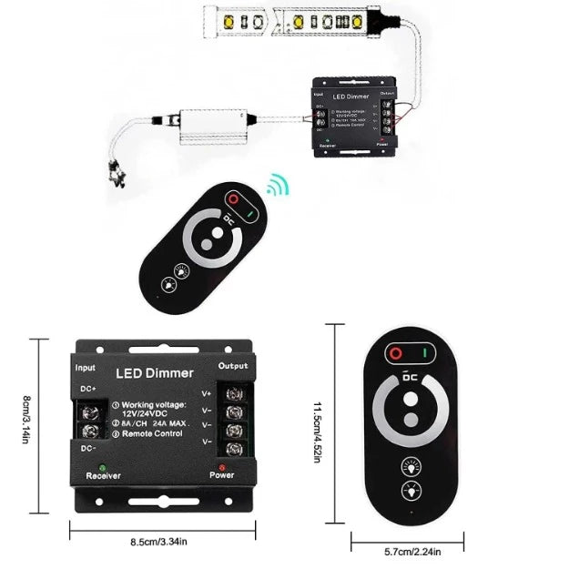 DC12-24V 24A LED Strip Light RF Touch Remote Controller Dimmer Chronos Lights