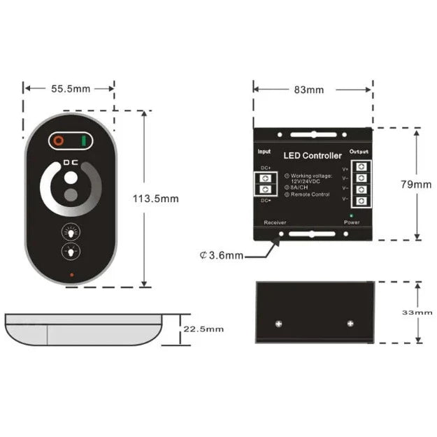 DC12-24V 24A LED Strip Light RF Touch Remote Controller Dimmer Chronos Lights