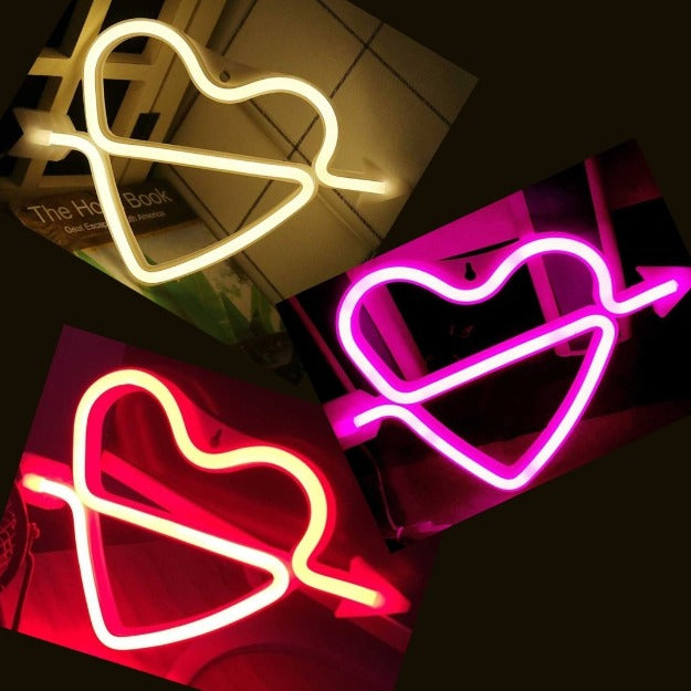 Neon Sign Lamp Wall Hanging Battery & USB Operated Cupid Heart