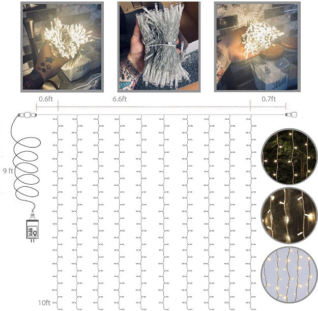 Soft warm white curtain lights for cozy bedroom and balcony ambience