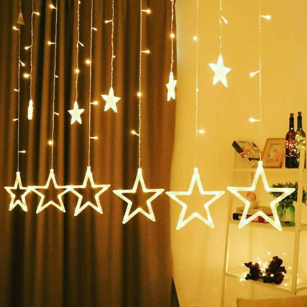 Warm white star curtain LED lights for balcony, terrace, and outdoor decoration