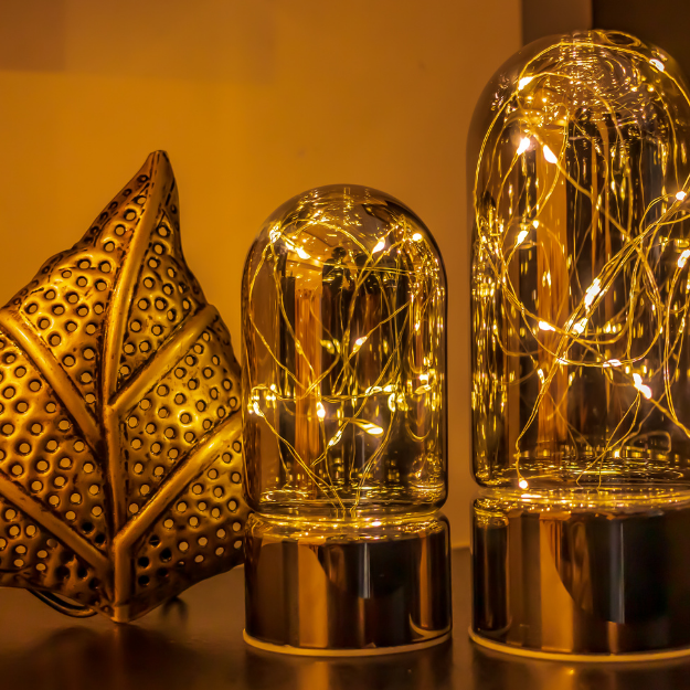 Glass Table Lamps with Fairy Lights | Bell Jar Top