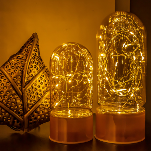 Glass Table Lamps with Fairy Lights | Bell Jar Top