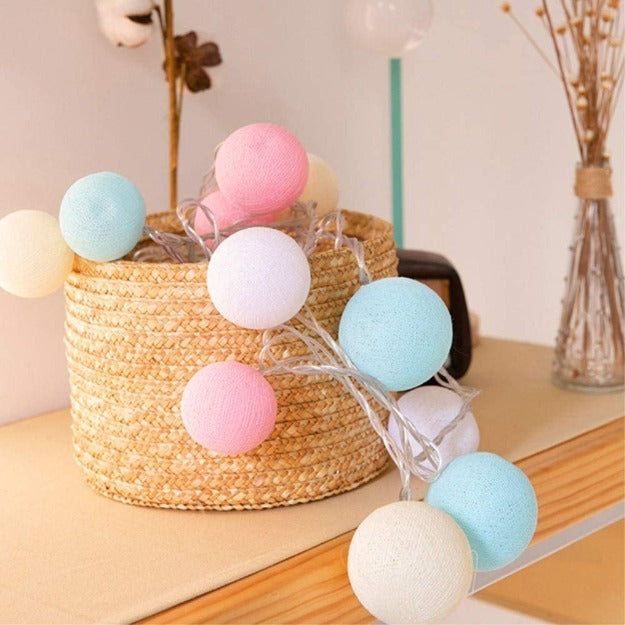 Cotton Ball String Lights - Pastel Colors