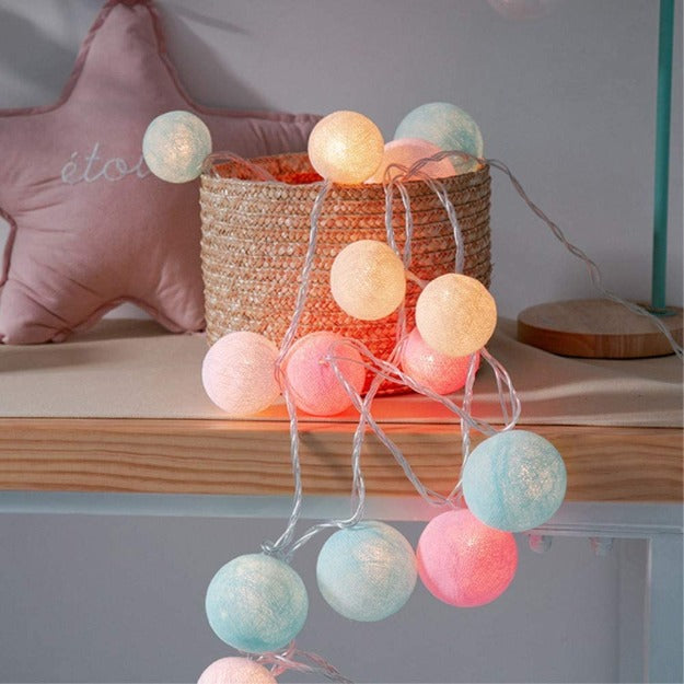 Cotton Ball String Lights - Pastel Colors