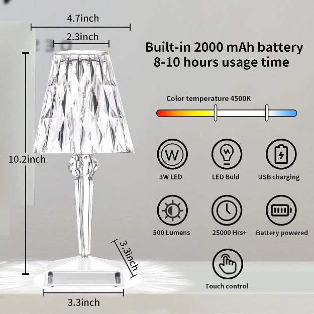 Diamond Reflection Portable LED Crystal Table Lamp | Chronos Lights