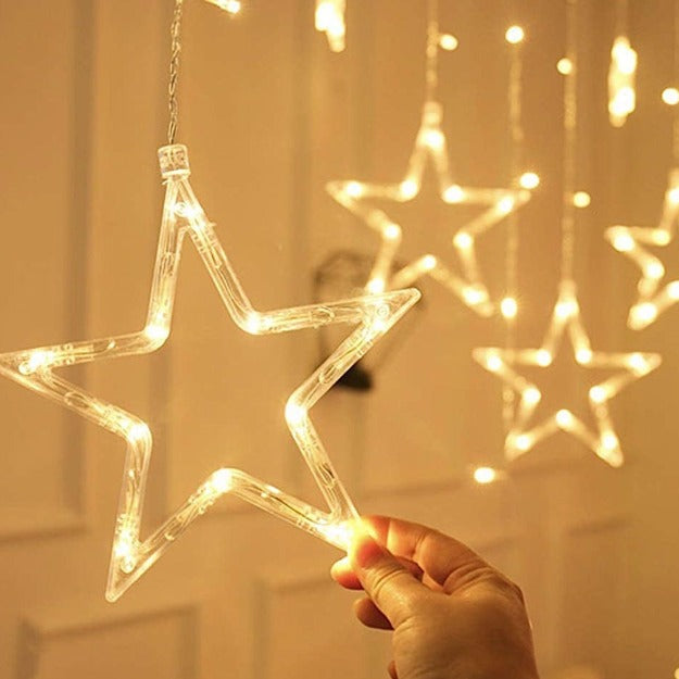 Decorative LED star curtain lights with 8 flashing modes for Diwali home and balcony décor