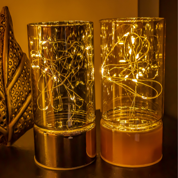 Glass Table Lamps with Fairy Lights | Open Top Glass