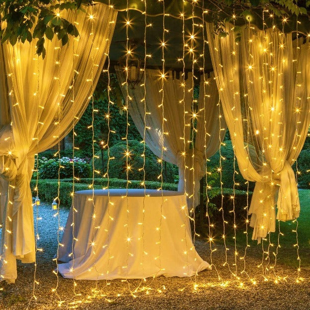 Bright warm white curtain lights for Diwali and festival celebrations