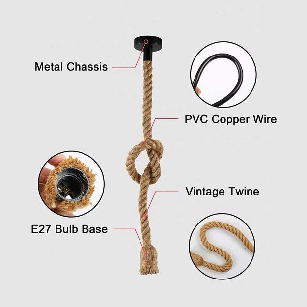 Jute Rope Bulb Hanging Pendant Light with E27 Bulb Holder Chronos Lights