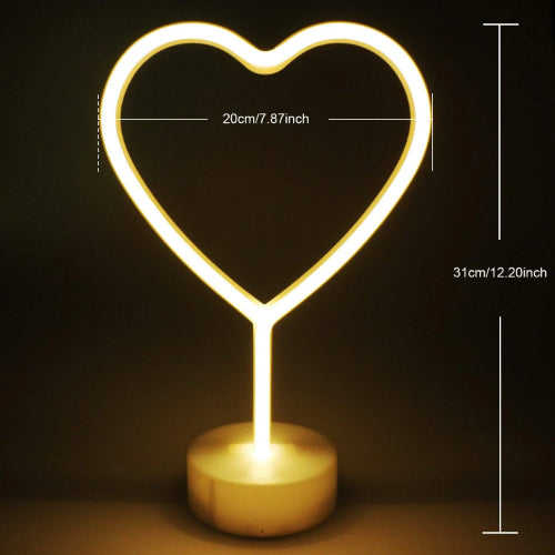 Neon Sign Table Lamp | Battery & USB Operated | Heart (Warm White) - Chronos