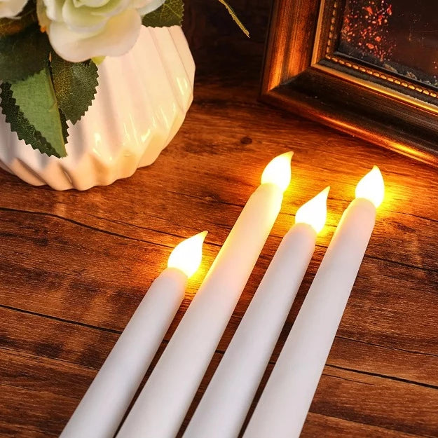 LED Long Pole Flameless Flickering Taper Candles - Battery Operated | Warm White | Pack of 10 | Chronos Lights