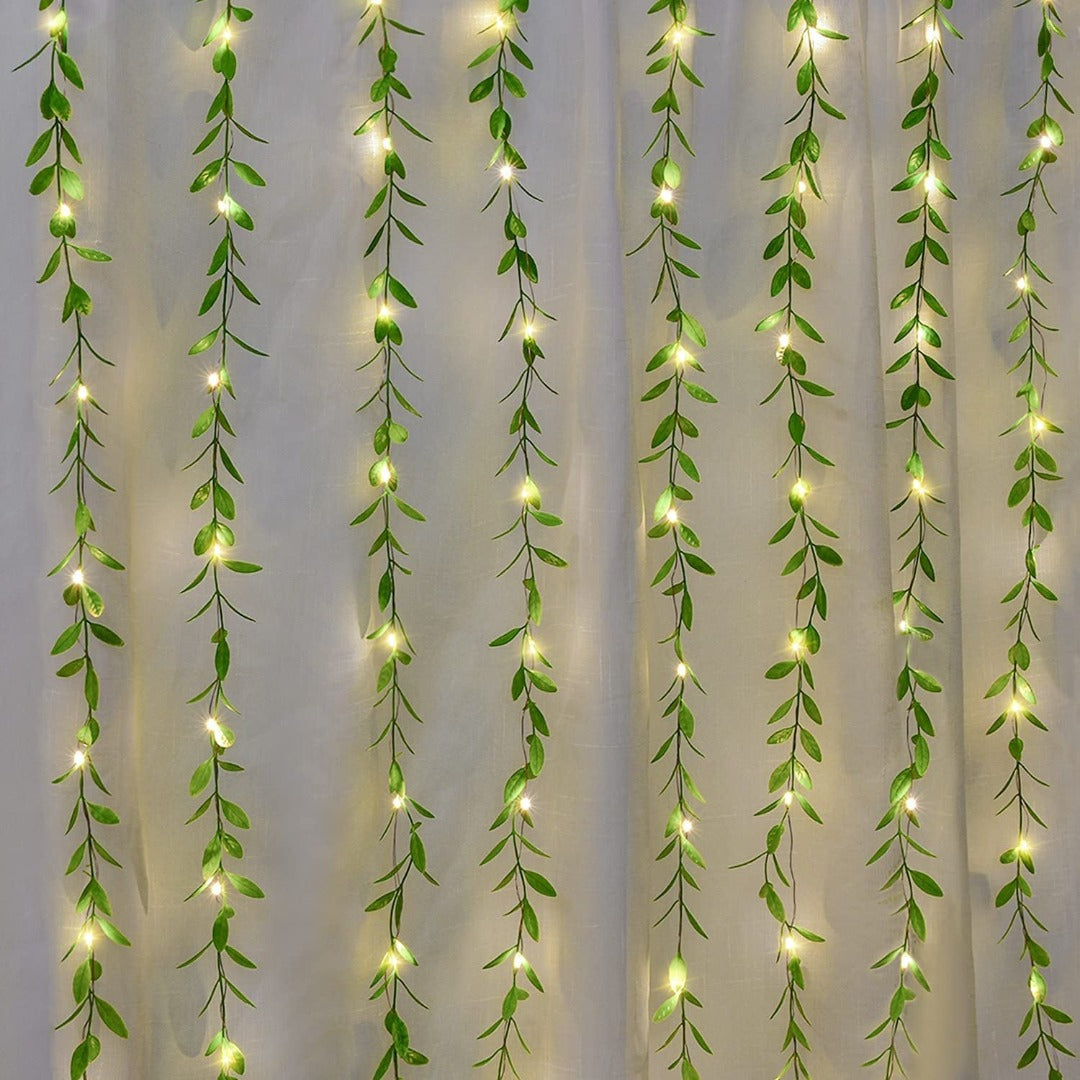 LED leaves garland curtain lights adding a warm white glow to home décor – Chronos Lights