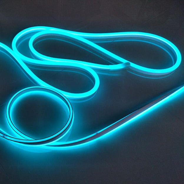 Waterproof ice blue neon LED flex strip, ideal for outdoor architectural lighting