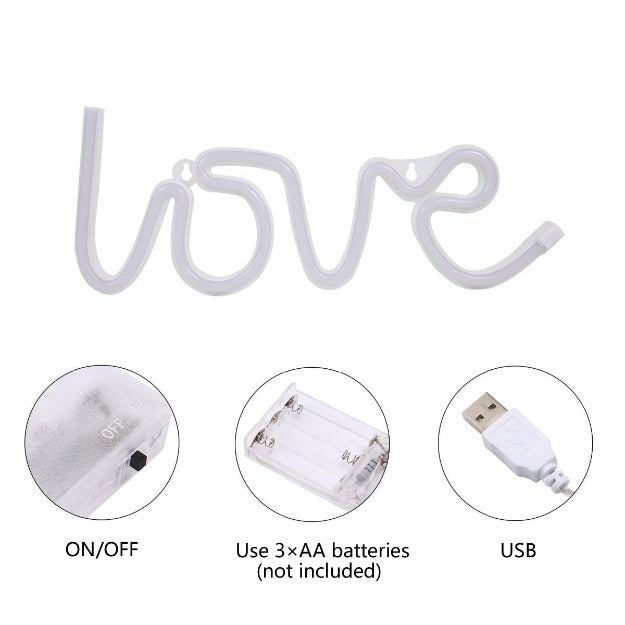 Neon Sign Lamp Wall Hanging | Battery & USB Operated | Love