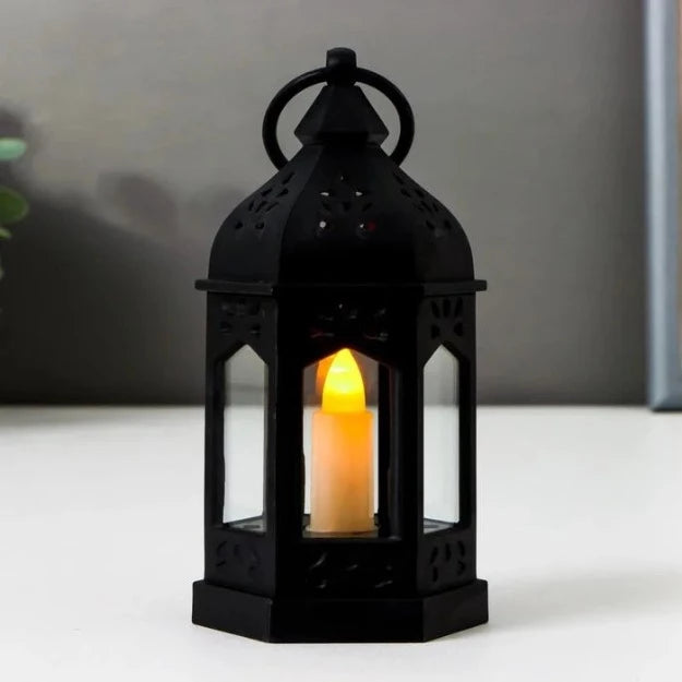 Mini Vintage Lantern with LED Pillar Candle | Pack of 6 | Battery Operated | Chronos Lights