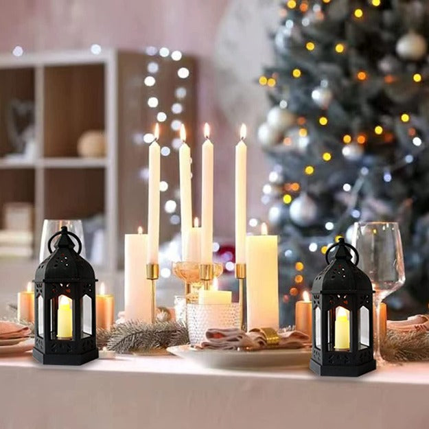 Mini Vintage Lantern with LED Pillar Candle | Pack of 6 | Battery Operated | Chronos Lights