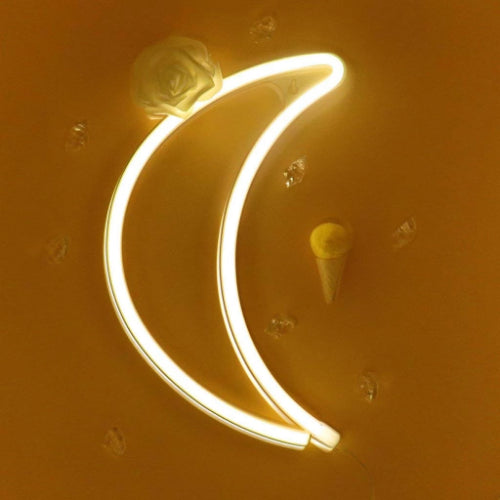 Neon Sign Lamp Wall Hanging | Battery & USB Operated | Moon (Warm White) - Chronos