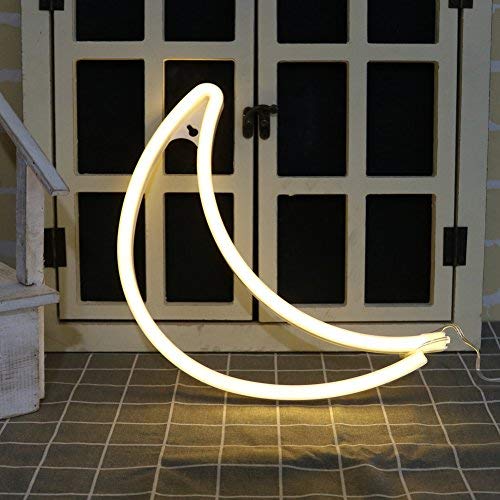 Neon Sign Lamp Wall Hanging | Battery & USB Operated | Moon (Warm White) - Chronos