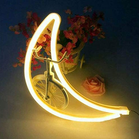 Neon Sign Lamp Wall Hanging | Battery & USB Operated | Moon (Warm White) - Chronos