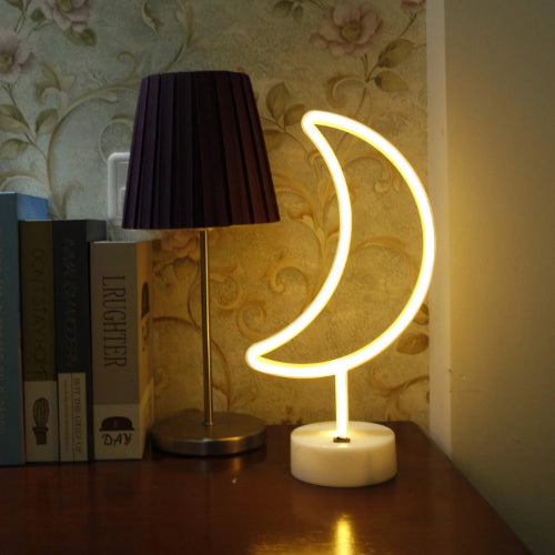 Neon Sign Table Lamp | Battery & USB Operated | Moon (Warm White) - Chronos