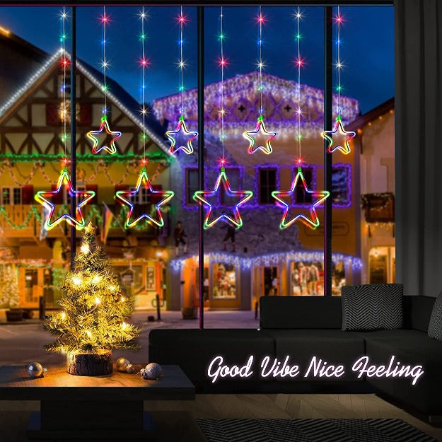 Neon Star Curtain Lights Outdoor Indoor - 180 LEDs | Multicolor | Chronos Lights