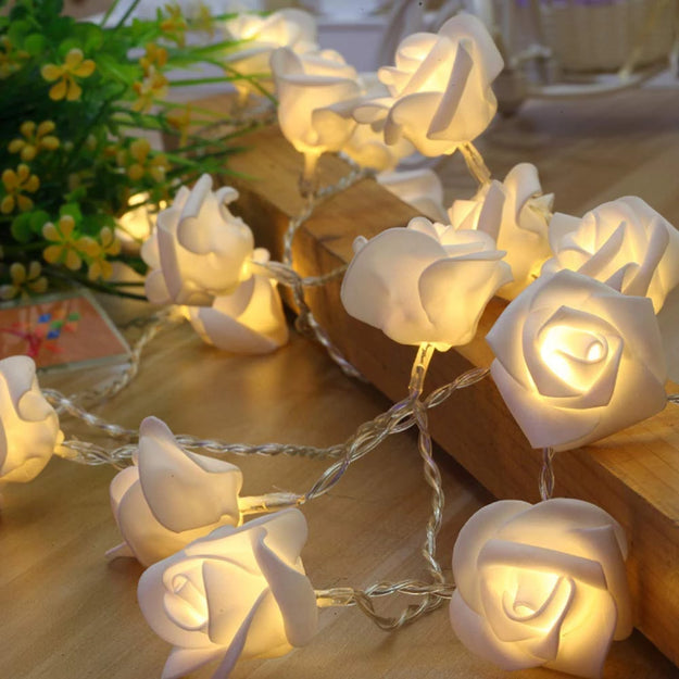 Rose String Lights - 3AA Battery + USB Operated | White - Chronos