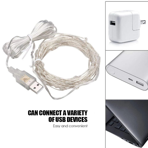 Flexible silver wire USB Fairy LED String Lights β Perfect for bedroom, events, and bottle dΓ©cor