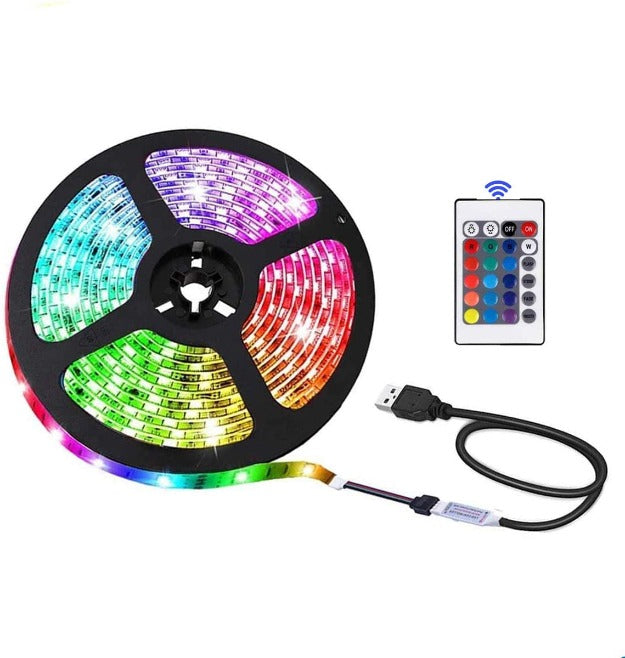 USB Powered LED Strip Light RGB Multicolor 5050 24 Key Remote Control Water Resistant 16 Color – Lights