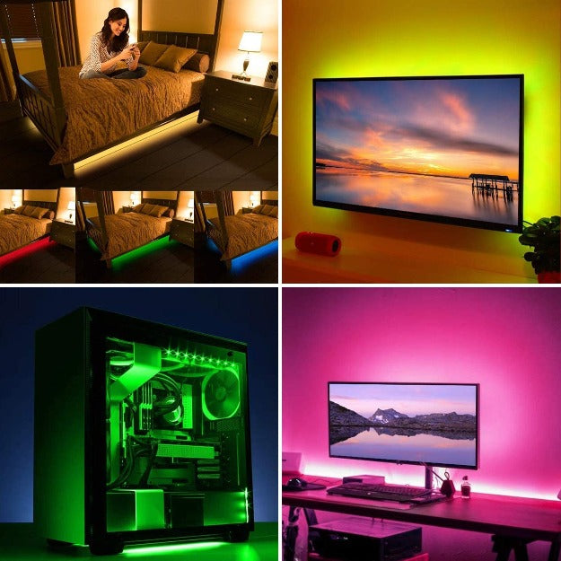USB Powered LED Strip Light RGB Multicolor 5050 24 Key Remote Control Water Resistant 16 Color 