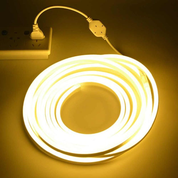 Energy-efficient warm white neon LED strip light with flexible design and durable waterproof coating