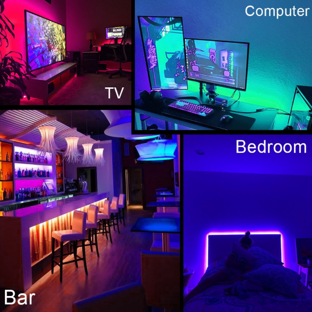 Cuttable RGB LED strip lights with adjustable length for a perfect fit.
