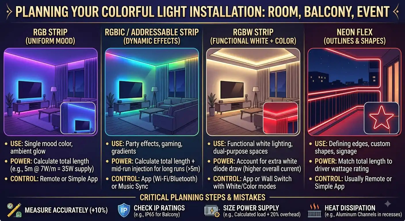 How to Plan a Colorful Light Installation (Room, Balcony, Event)