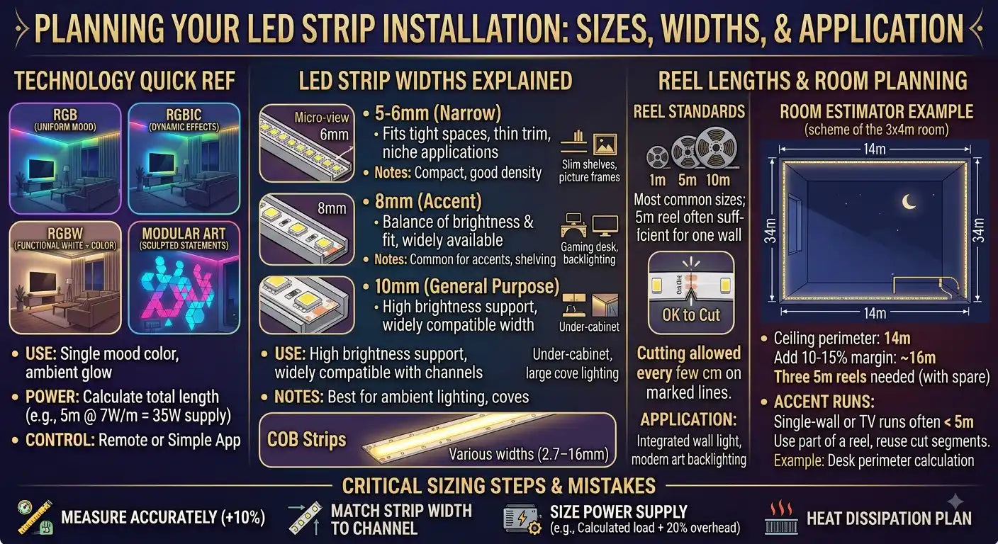 LED Strip Light Sizes Explained: Widths, Lengths & How to Choose