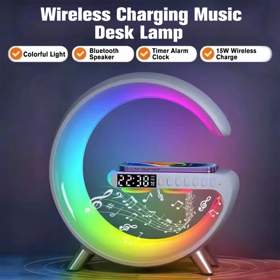 Smart Atmosphere Lamp with 15W Wireless Charger, Smart RGBIC Lights, Alarm Clock, Bluetooth Speaker Chronos Lights