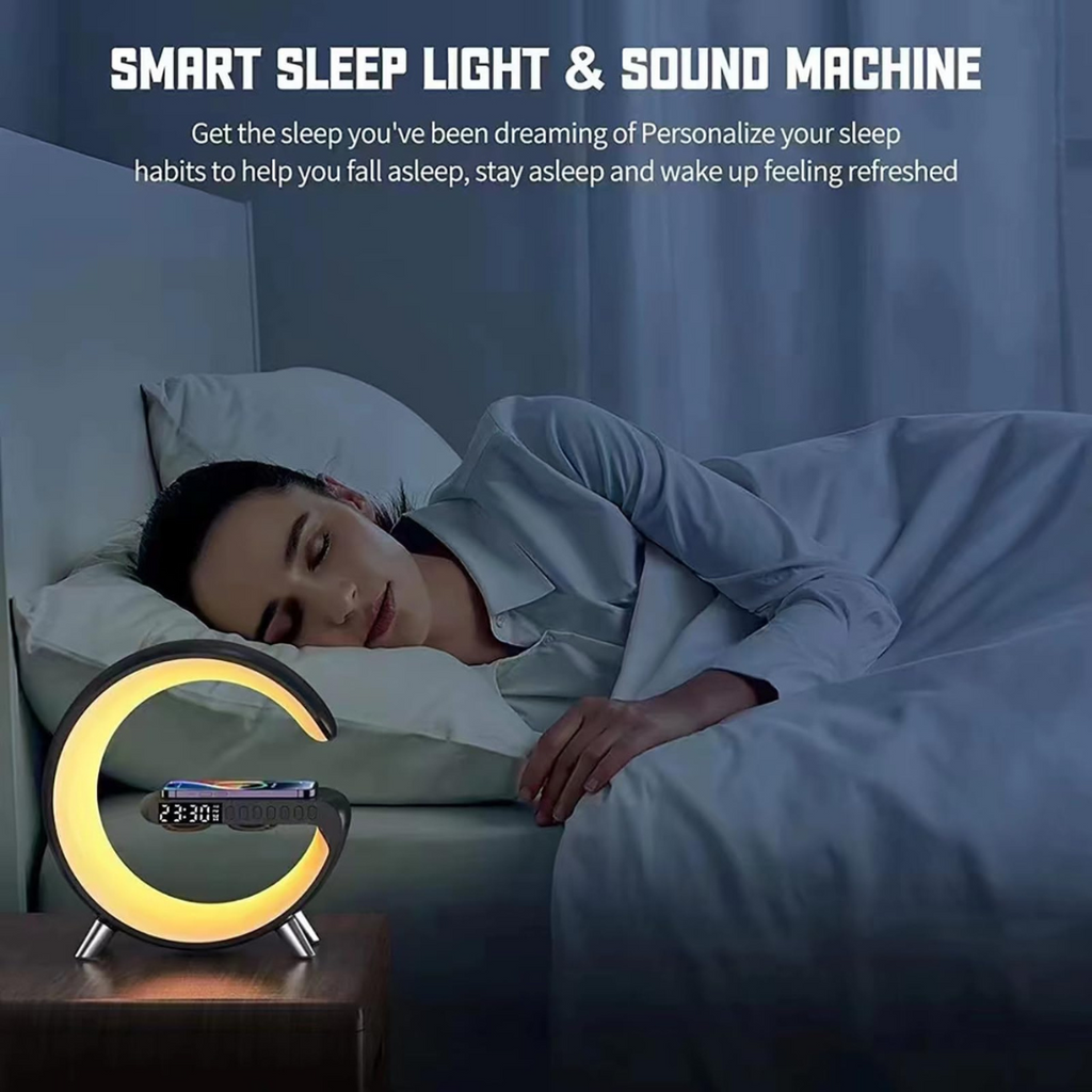 Smart Atmosphere Lamp with 15W Wireless Charger, Smart RGBIC Lights, Alarm Clock, Bluetooth Speaker Chronos Lights
