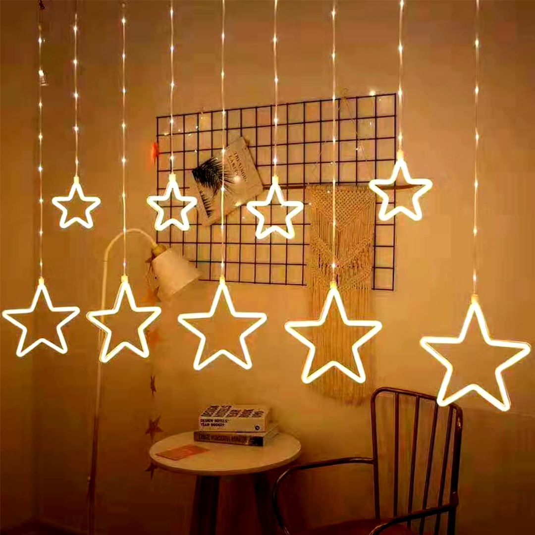 Neon Star Curtain Lights - 9 Stars | WARM WHITE | Chronos Lights