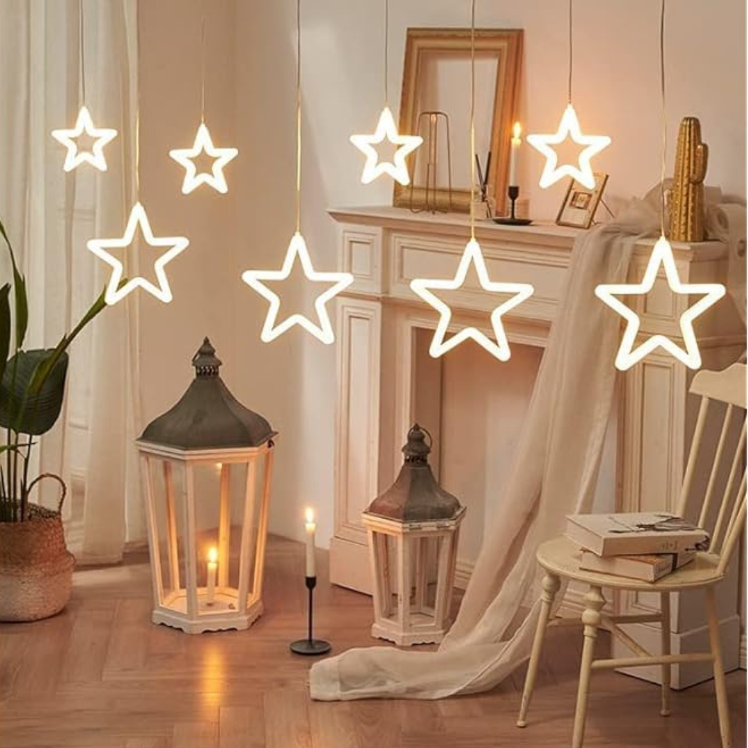 Neon Star Curtain Lights - 9 Stars | WARM WHITE | Chronos Lights