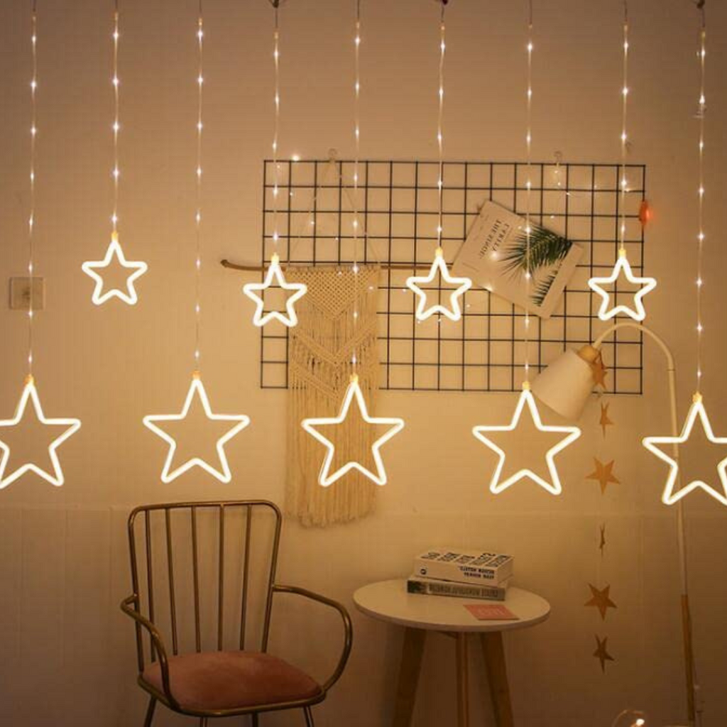 Neon Star Curtain Lights - 9 Stars | WARM WHITE | Chronos Lights