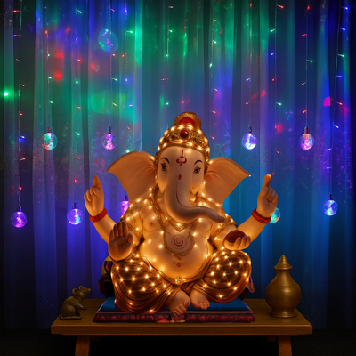 Wish Ball Curtain Lights | 12 Wish Balls | Multi LED | Ganpati Decoration