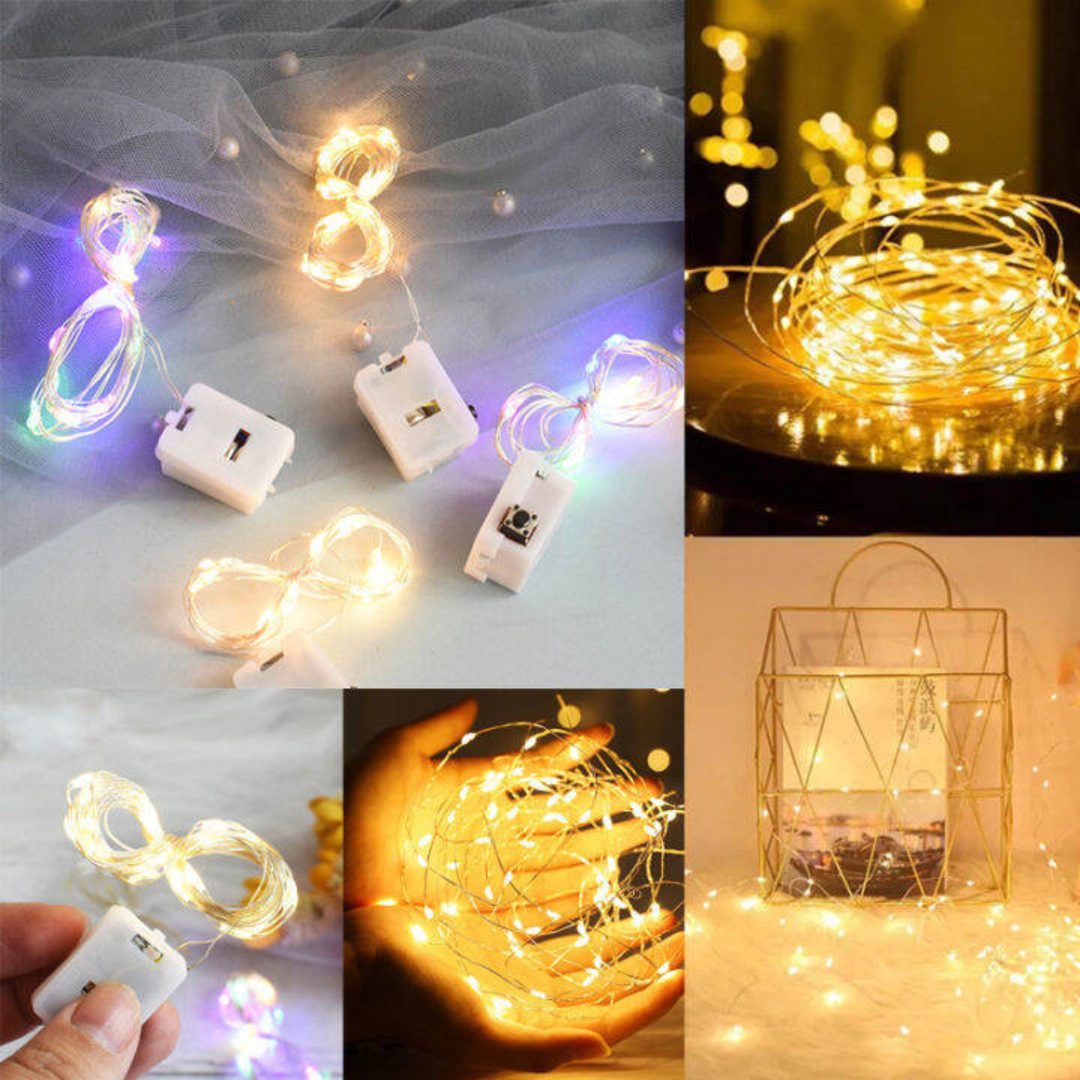 Tiara Copper Wire Fairy LED String Lights - Button Battery Operated - Warm White | Chronos Lights