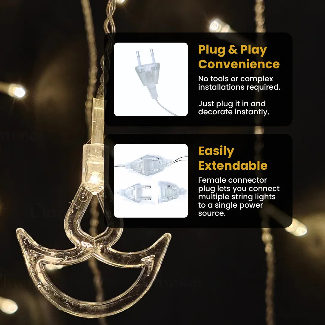 200 LED golden leaves festive curtain light display for Diwali and Ganpati decoration