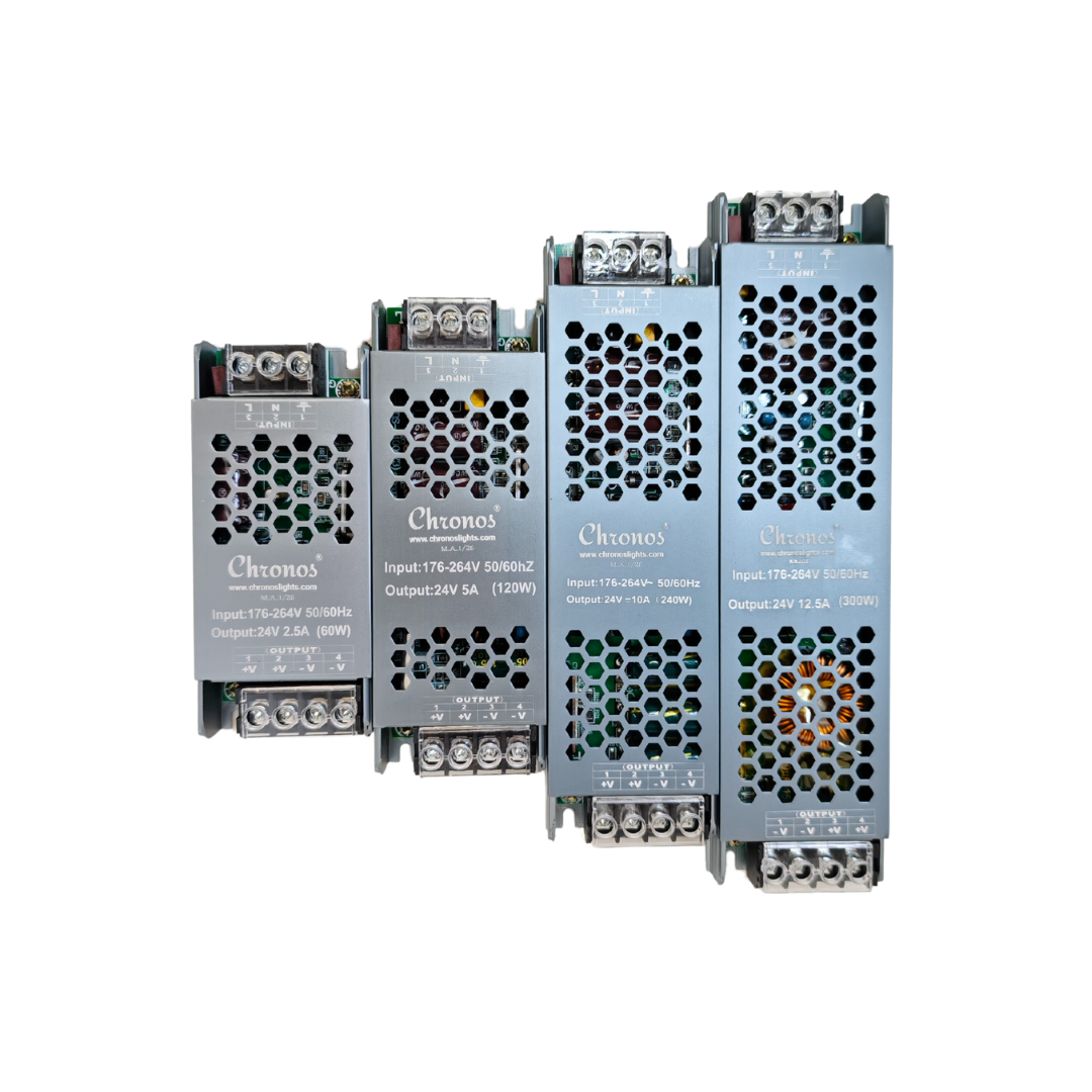 Compact 24V slim SMPS LED driver for powering LED strip lights efficiently