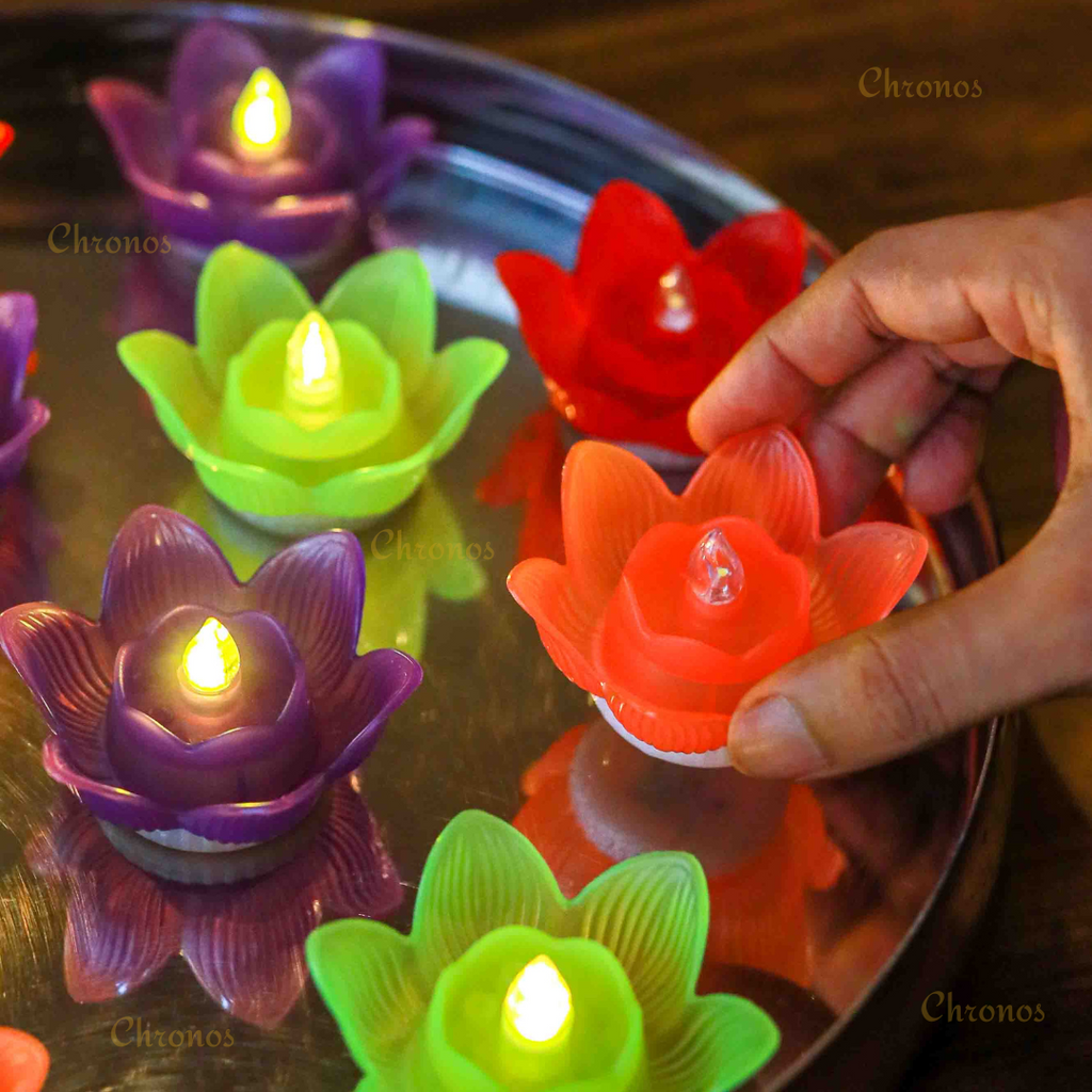 Floating Lotus Water Sensor LED Diya | Multi Color Yellow LED | Chronos Lights