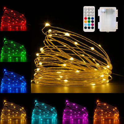 Copper Wire Fairy LED String Lights - 10 Color Changing RGB