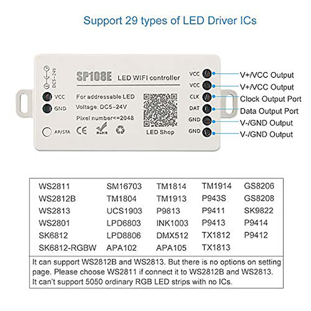 DC5~24V SP108E LED WiFi Controller Chronos Lights